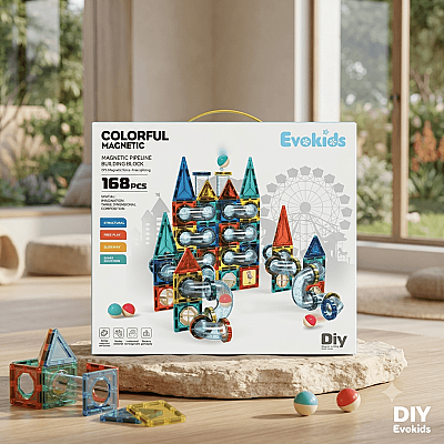 Evokids 168 Parça Manyetik Yapı Blokları ve Bilye Parkuru | Eğitici STEM Oyuncağı - 1