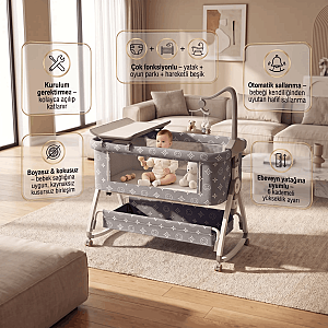 Evokids Luvi Anne Yanı Beşik | Sallanabilir 7 Parça Premium Set