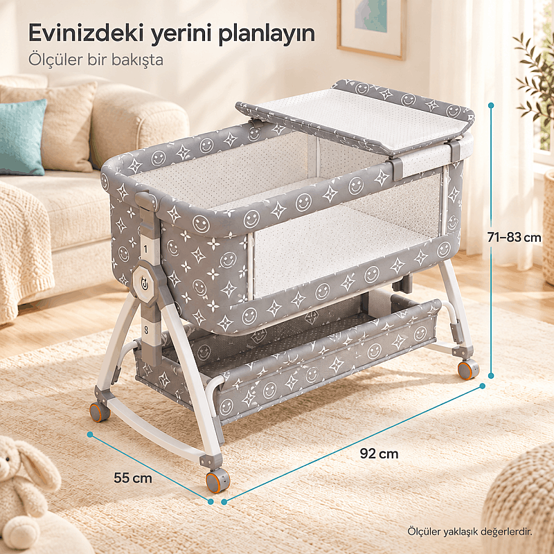 Evokids Luvi Anne Yanı Beşik | Sallanabilir 7 Parça Premium Set - 9