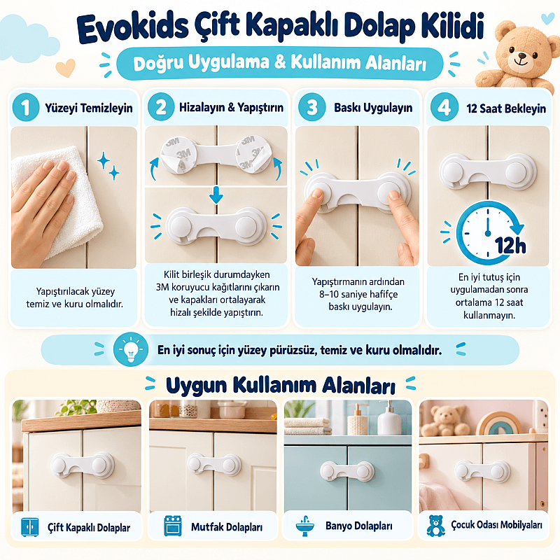 Evokids Çift Kapaklı Dolap Kilidi (2 Adet) - 3