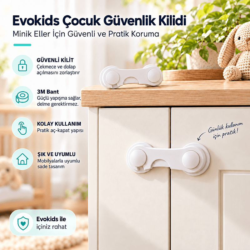 Evokids Çift Kapaklı Dolap Kilidi (2 Adet) - 1