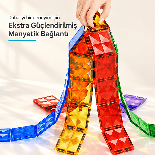 Evokids Diamond 52 Parça Manyetik Blok Seti – Elmas Dokulu Eğitici Manyetik Yapı Blokları - 8