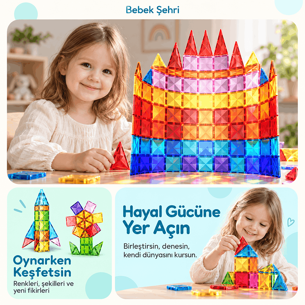Evokids Diamond 81 Parça Manyetik Yapı Blokları – Elmas Dokulu Eğitici Oyuncak Seti - 4