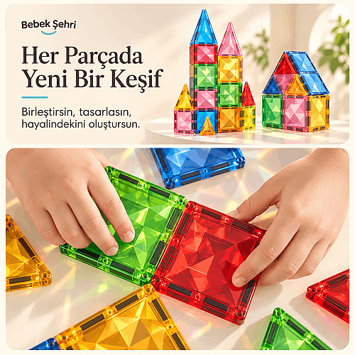 Evokids Diamond 81 Parça Manyetik Yapı Blokları – Elmas Dokulu Eğitici Oyuncak Seti - 7