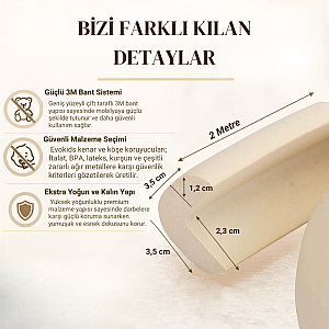 Evokids Ekstra Kalın ( 2 Metre Kauçuk Kenar + 4 Adet köşe )  Krem  Kauçuk Köşe Koruyucu - 3