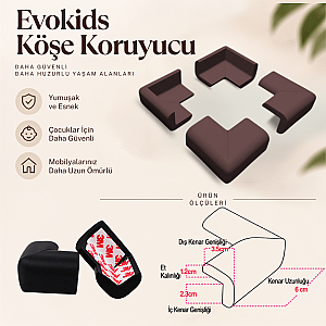 Evokids Kalın ( 2 Metre Kauçuk Kenar + 4 Adet köşe ) Siyah Kauçuk Köşe Kenar Koruyucu - 5