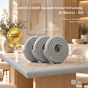 Evokids 3 Adet Kauçuk Kalın Kenar Koruyucu (6 Metre) - Gri
