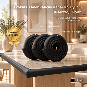 Evokids 3 Adet Kauçuk Kenar Koruyucu (6 Metre) - Siyah