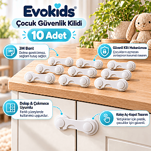 Evokids Çift Kapaklı Dolap Kilidi (10 Adet)