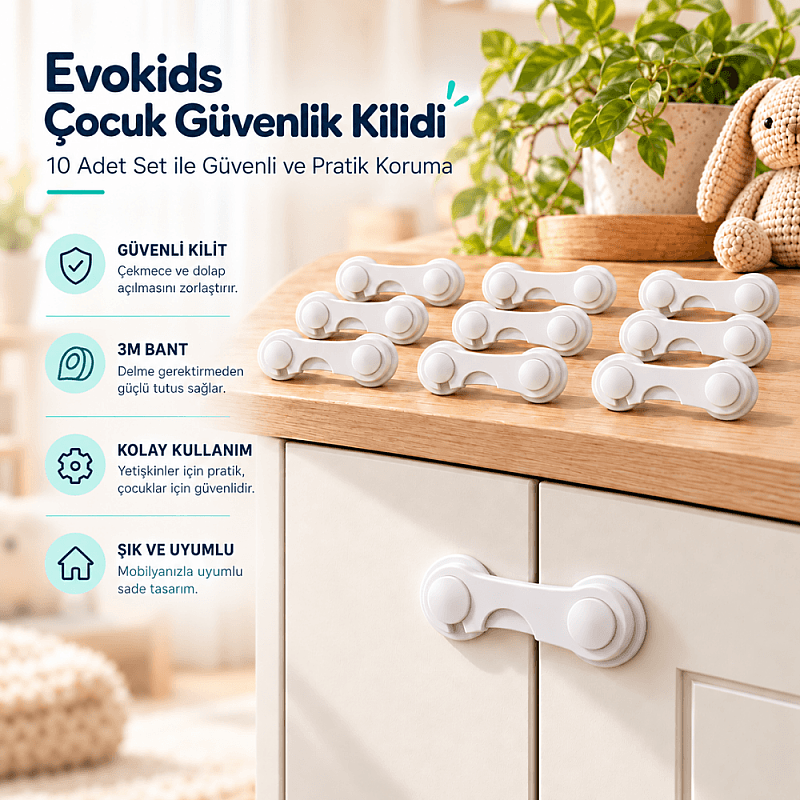 Evokids Çift Kapaklı Dolap Kilidi (10 Adet) - 1