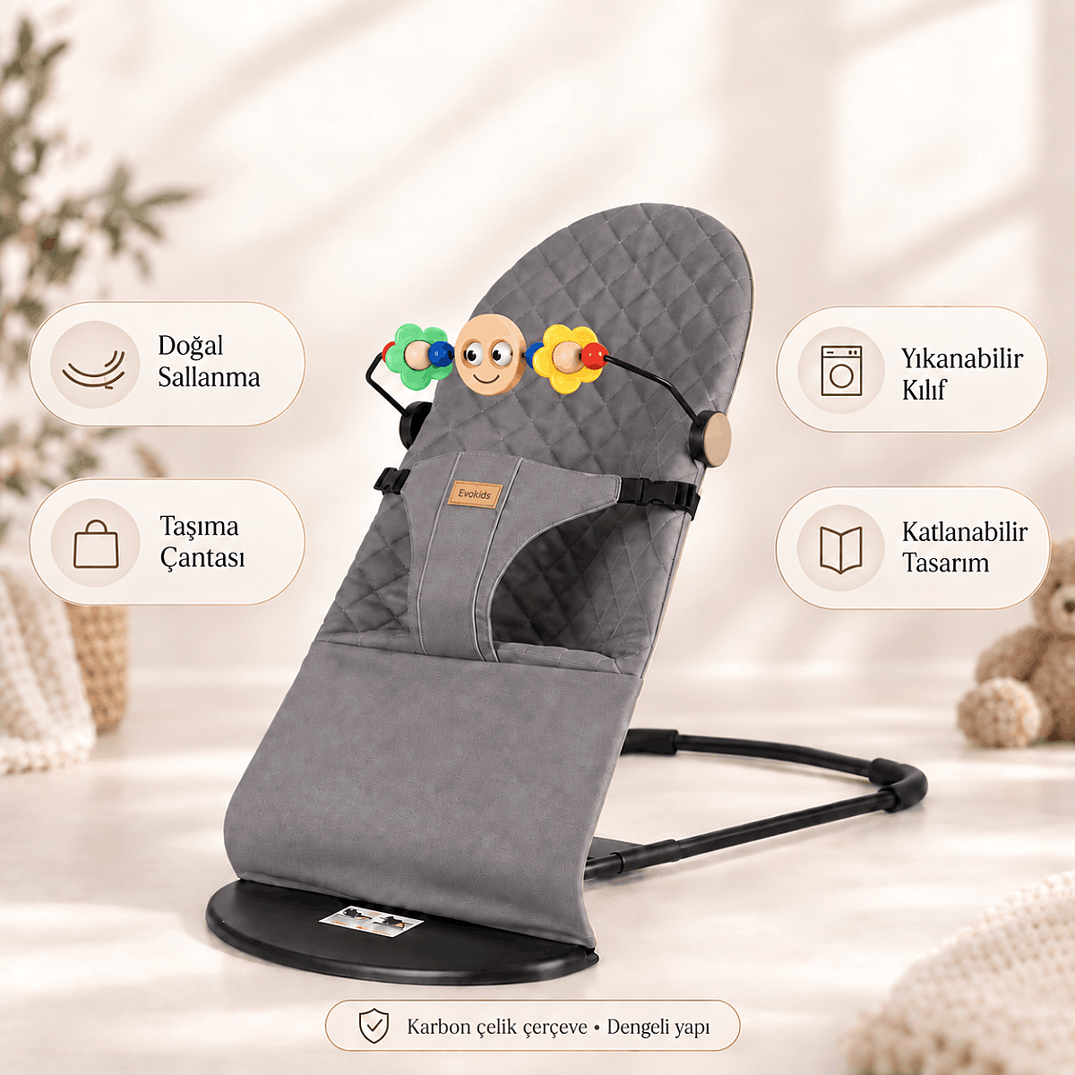 Evokids Kairo Sallanan Ana Kucağı Gri - 1