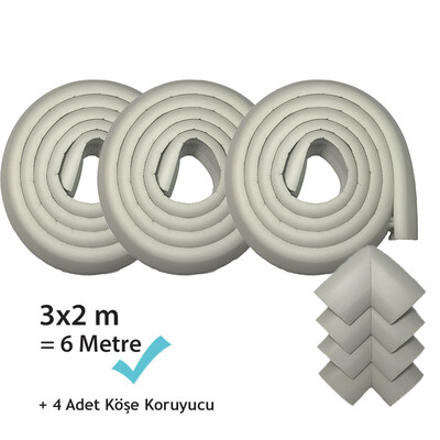 Evokids Ekstra Kalın Köşe Kenar Koruyucu (6 Metre Kenar + 4 Adet Köşe) Gri Kauçuk Masa Kenar Köşe Koruyucu - 1