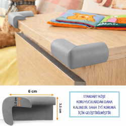 Evokids Ekstra Kalın Köşe Kenar Koruyucu (6 Metre Kenar + 4 Adet Köşe) Gri Kauçuk Masa Kenar Köşe Koruyucu - 2