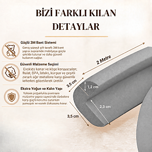 Evokids Ekstra Kalın Köşe Kenar Koruyucu (6 Metre Kenar + 4 Adet Köşe) Gri Kauçuk Masa Kenar Köşe Koruyucu - 4