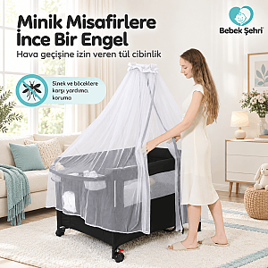 Anne Yanı Park Yatak – Evokids Luna Katlanabilir, Sallanabilir ve Tekerlekli Anne Yanı Beşiği - 3