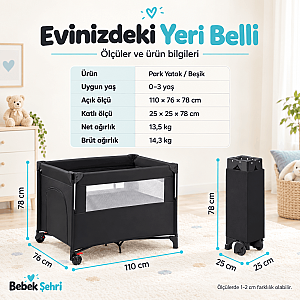 Anne Yanı Park Yatak – Evokids Luna Katlanabilir, Sallanabilir ve Tekerlekli Anne Yanı Beşiği - 6