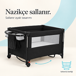 Anne Yanı Park Yatak – Evokids Luna Katlanabilir, Sallanabilir ve Tekerlekli Anne Yanı Beşiği - 7