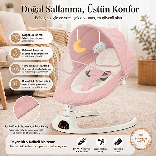 Evokids Nova Premium Elektrikli Ana Kucağı Pembe - 4