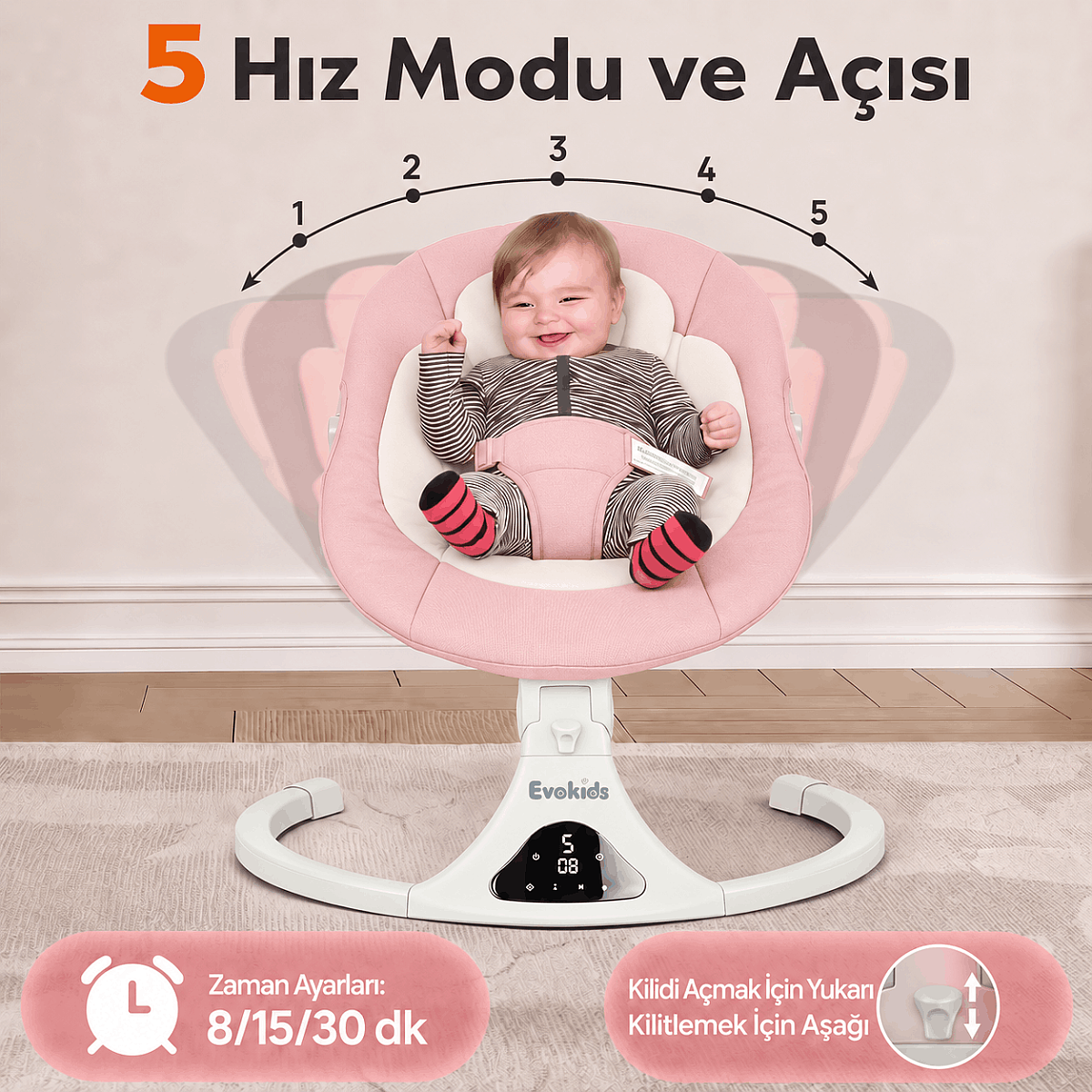 Evokids Nova Premium Elektrikli Ana Kucağı Pembe - 3