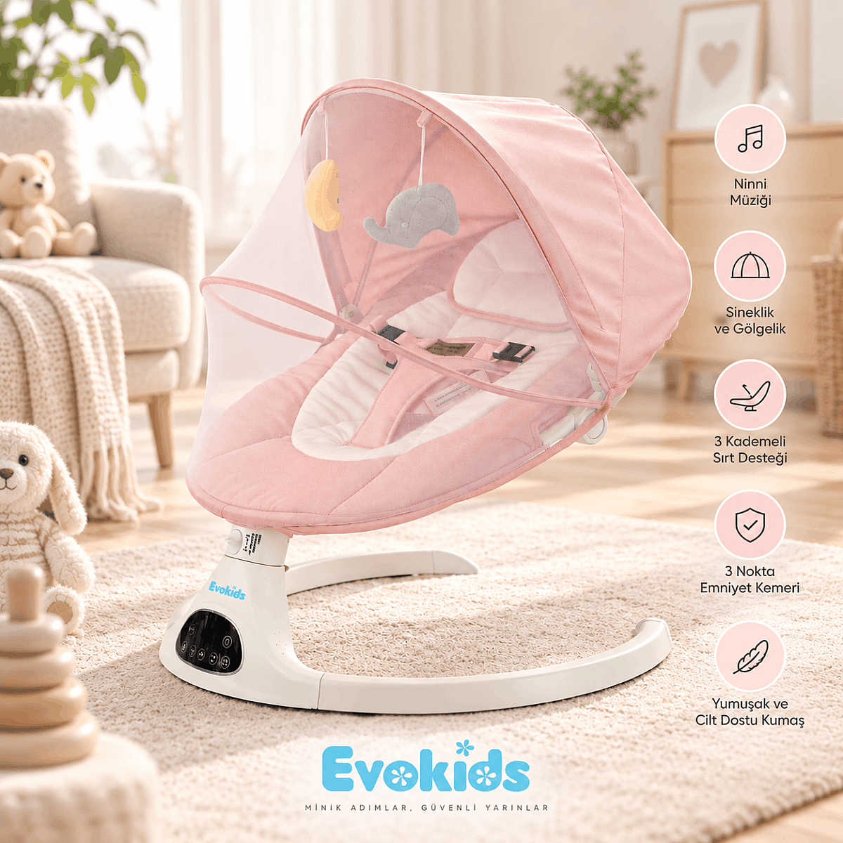 Evokids Nova Premium Elektrikli Ana Kucağı Pembe - 1