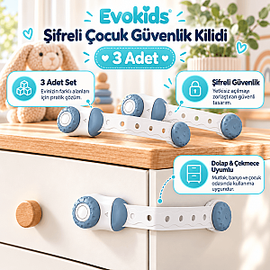 Evokids Şifreli Çocuk Güvenlik Kilidi ( 3 Adet ) Buz Mavisi