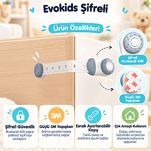 Evokids Şifreli Çocuk Güvenlik Kilidi ( 3 Adet ) Buz Mavisi - 2