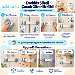 Evokids Şifreli Çocuk Güvenlik Kilidi ( 3 Adet ) Buz Mavisi - 3