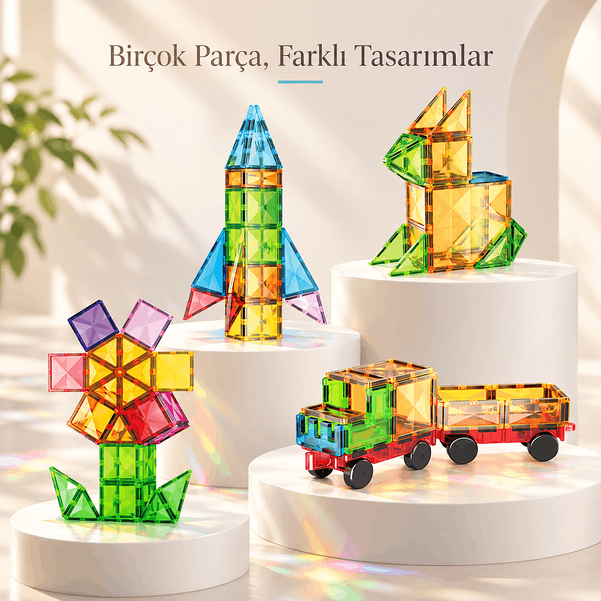 Evokids Diamond 106 Parça Manyetik Yapı Blokları – Elmas Dokulu Büyük Manyetik Blok Seti - 8