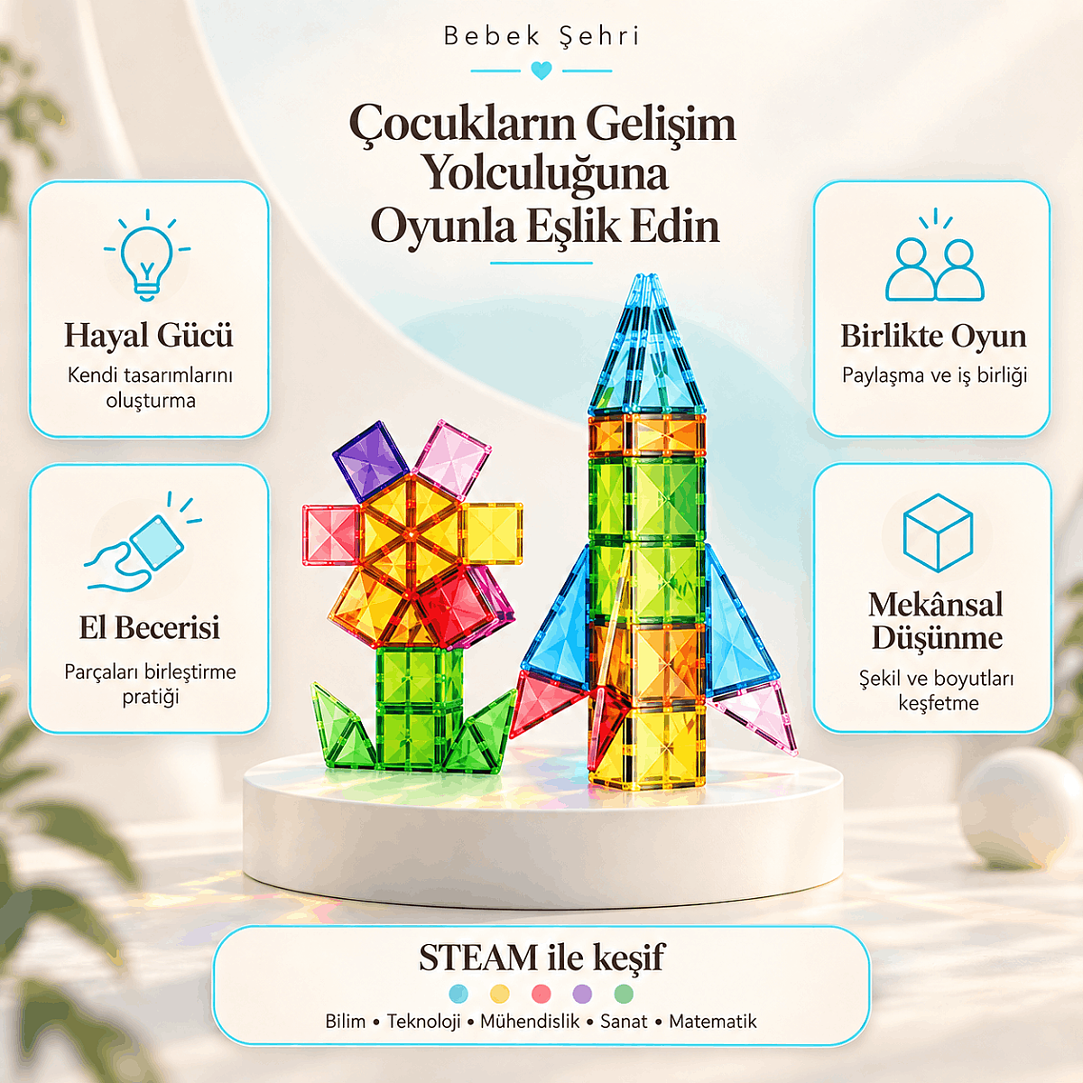 Evokids 142 Parça Manyetik Blok Top Parkuru – Uzay Temalı Manyetik Yapı Seti - 3